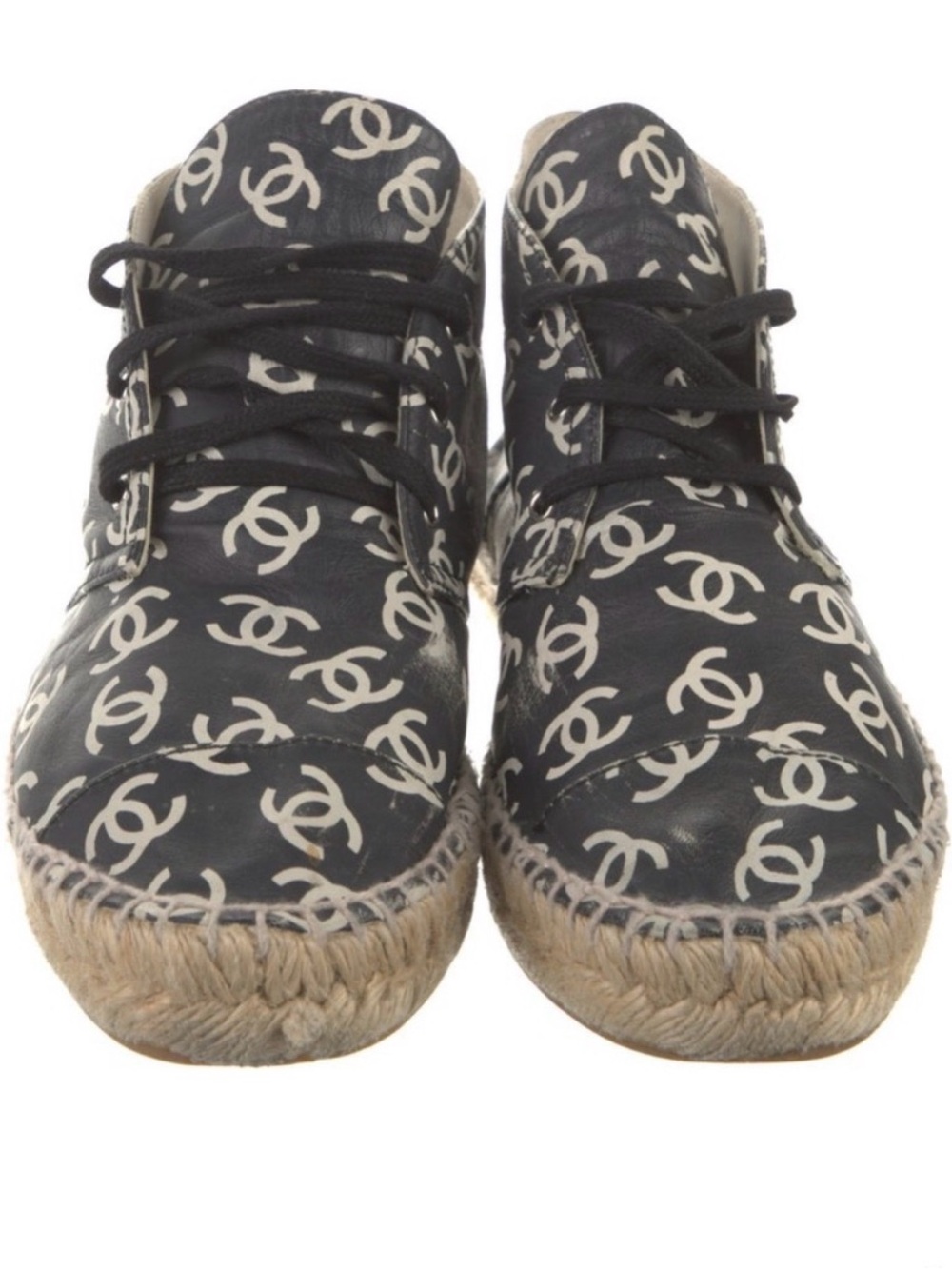 CHANEL Black and White Logo Espadrille Lace-Up Shoes - Picture 2 of 5